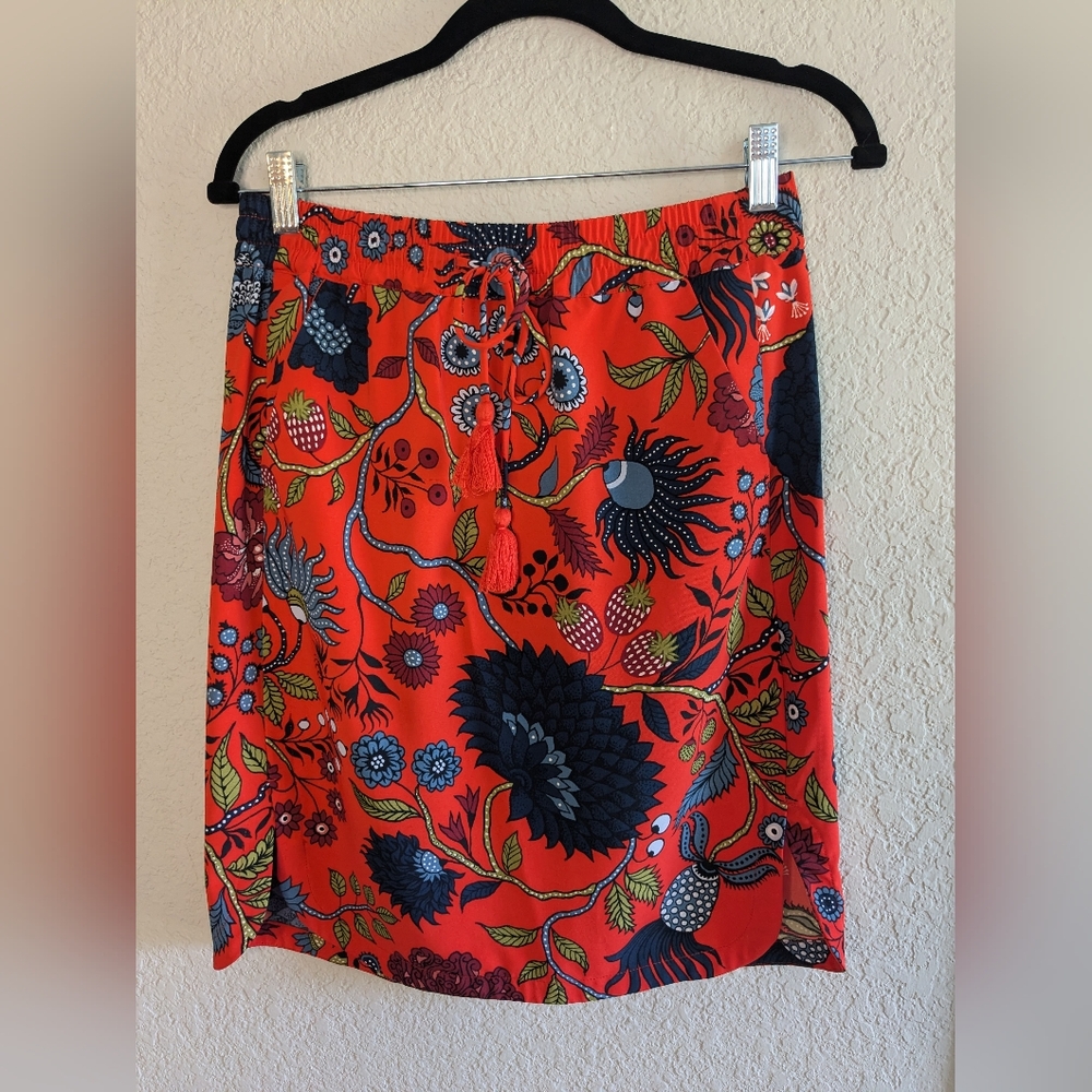 LOFT Pencil Skirt Orange Blue Size S Petite Drawstring Front Pockets Dopamine